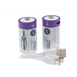 C-batterij - Baby - Li-Ion Accu  - 2500mAh - 2 stuks  - Oplaadbaar via USB C - Ansmann 