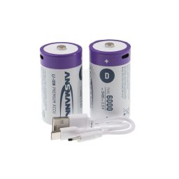 D-batterij - Mono - Li-Ion Accu  - 6000mAh - 2 stuks  - Oplaadbaar via USB C - Ansmann 