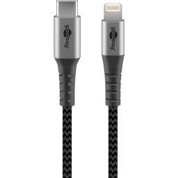 Laad- en datakabel textiel USB-C naar Apple Lighting 1m, MFI gecertificeerd. 