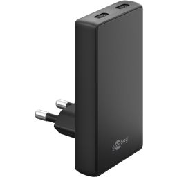 Goobay USB-C PD GaN dual snellader 45W 90° Flat 2 x USB-C zwart 