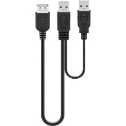 Goobay USB 2.0 Y-kabel USB-A naar 2x USB-A 0,3 m zwart 2,5 W 0,5 A