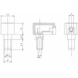 DC Voedingsstekker 5,4x2,1mm - Haaks - Te solderen - Lengte: 9,5mm 
