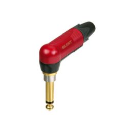 2 pole right angle 1/4" professional phone plug, gold plated contacts, red coating, silent switch 