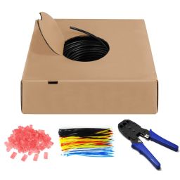 Set met outdoor netwerkkabel U / UTP CAT6 Zwart, 100 RJ45- stekkers en krimptang 