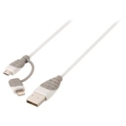 2-in-1 Data en Oplaadkabel USB Micro-B Male + Lightningadapter - A Male 1.00 m Wit 