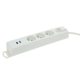 3-voudig stopcontact met 1,5m snoer en schakelaar en USB-A en USB-C aansluiting 
