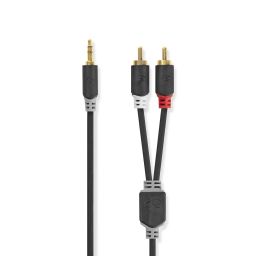 1m. MM 3,5mm stereo jack mann <-> 2x cinch mannelijk - 1 meter - Nedis 