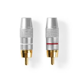 Cinch mannelijk - Rood + Wit Verguld - Te solderen - voor 7 mm kabel 
