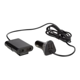 15GTR16 - Autolader met 2 USB poorten +2 USB-poorten voor de achterbank (5V - 4 x 2.4A - 9.6A - 48W max.) 