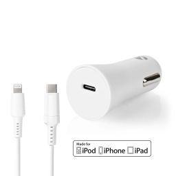 Car charger with USB-C port - With separate 8-pin Lightning cable 