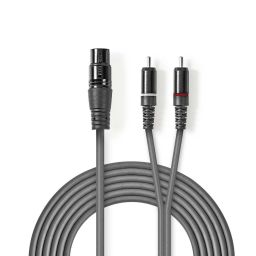 Nedis gebalanceerde audiokabel XLR 3-pins female naar 2x RCA male 3 m donkergrijs