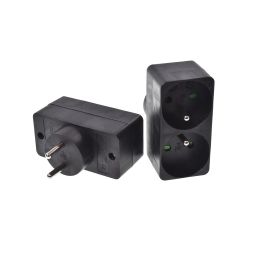 Dominostekker 2 x Schuko 10/16A met aarding - Zwart