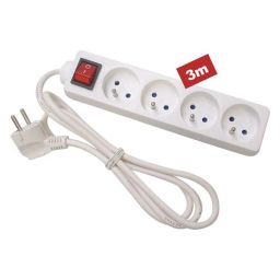 Contactdoos met 4 contacten 3m wit en schakelaar 