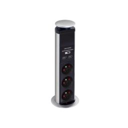 Stekkerblok pop-up met 3 stopcontacten en 2 USB ingangen 