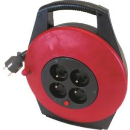 Kabelhaspel met 10 meter kabel 3G1,5 en 4 sockets 
