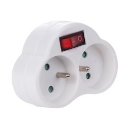 Dominostekker met schakelaar 2x Schuko 10/16A - GTRF026D 