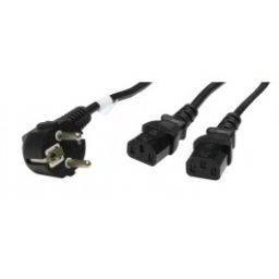 IEC Voedingskabel 2,0m zwart Schuko Male 90° 2xEuro Female ^|10A/250V - 3x0.75mm²