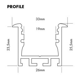 Alu profiel 26x26mm voor ledstrips tot 19mm 