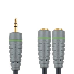 3,5mm stereo jack mannelijk <-> 2x 3,5mm stereo jack vrouwelijk - 0,2 meter