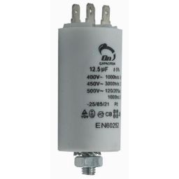 Motor run capacitor 12,5 µF 35x65mm 450Vac 5%  85°C. 