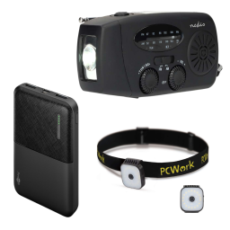 Emergency Bundel met FM noodradio, Powerbank 5000mAh & oplaadbare hoofdlamp - Noodpakket 