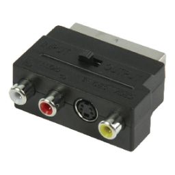 Scart plug <-> 3 x RCA sockets (audio/video) + S-VHS + schakelaar 