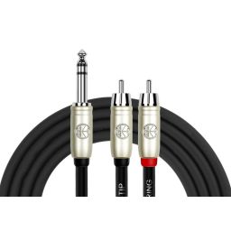 6,3mm stereo mannelijk <-> 2 x RCA plug mannelijk 1.0m 