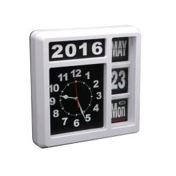 Flipover wandklok met kalender - 31x31 cm - Engels ***